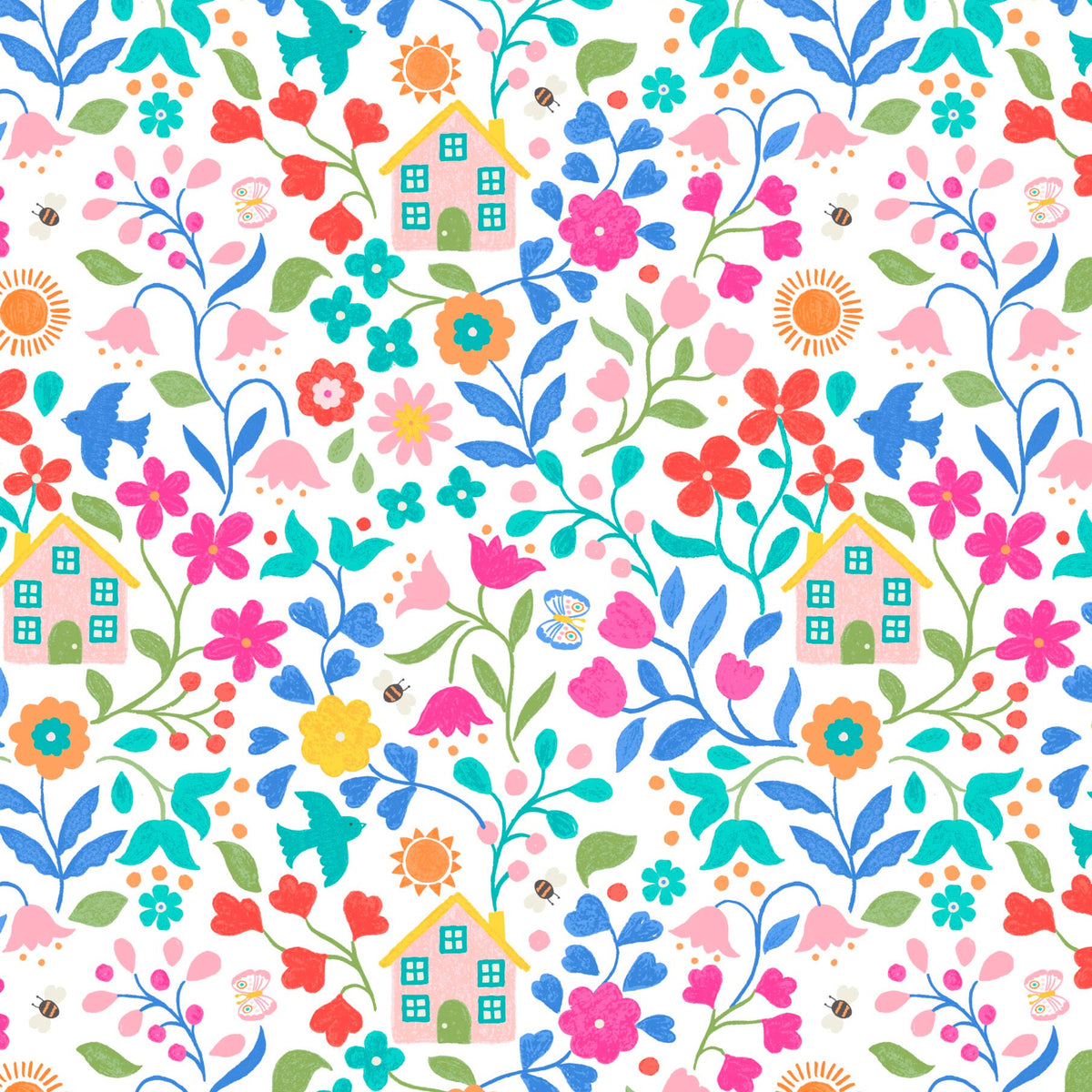 Quilter's Cottage Garden on Cream