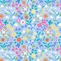 Quilter's Cottage Garden on Light Blue