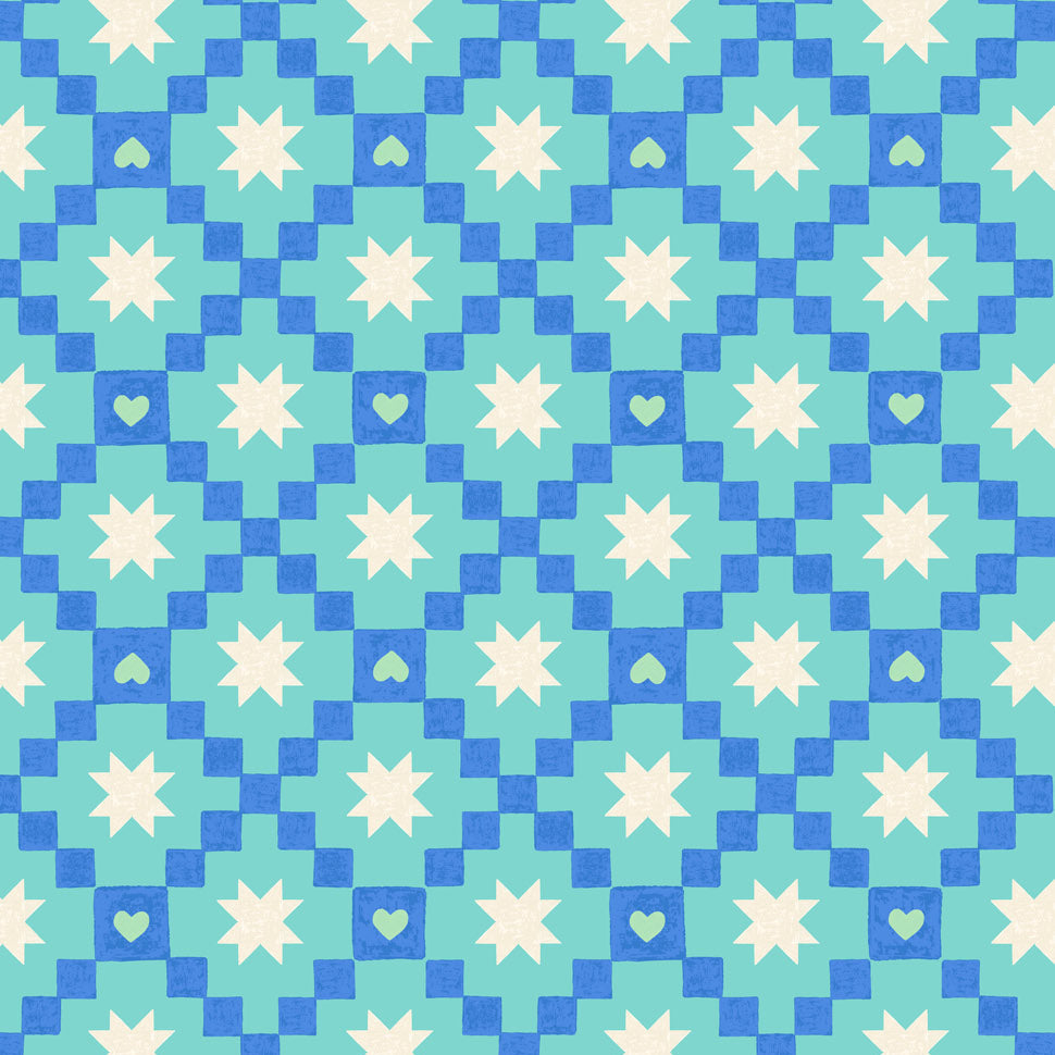 Hearts Stars on Turquoise