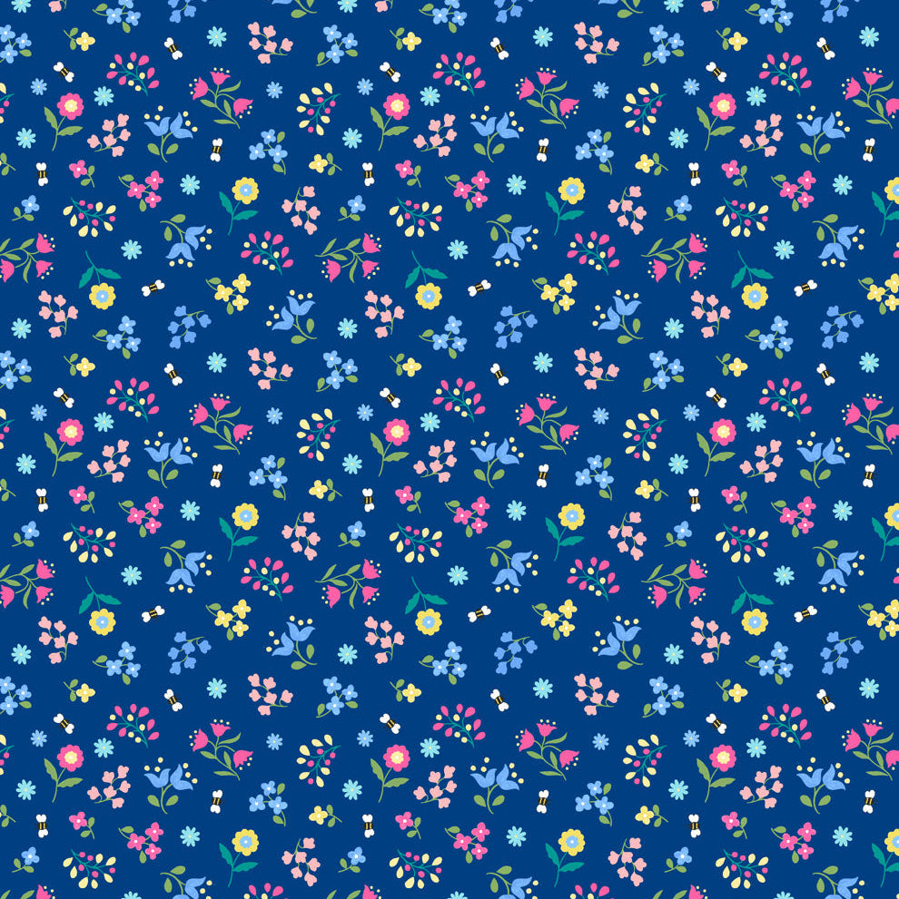 Garden Flowers on Dark Blue