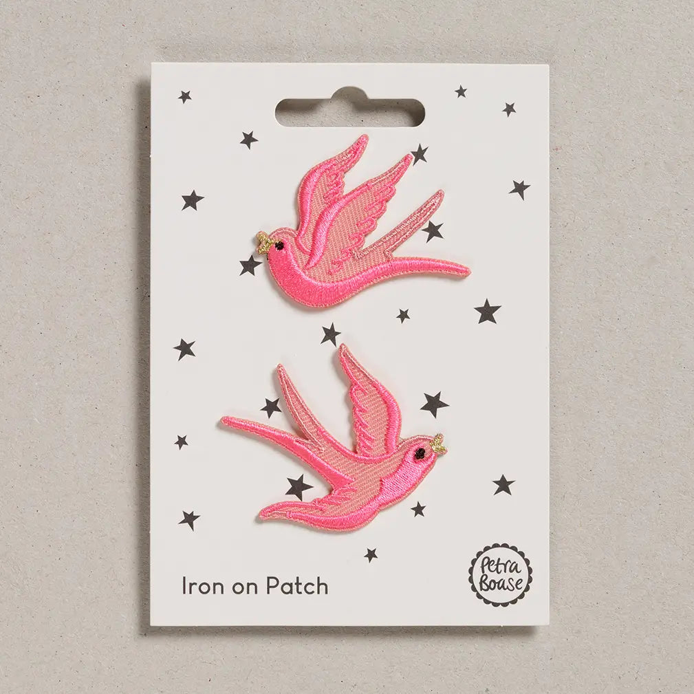 Pink Swallows Iron-On Embroidered Patches