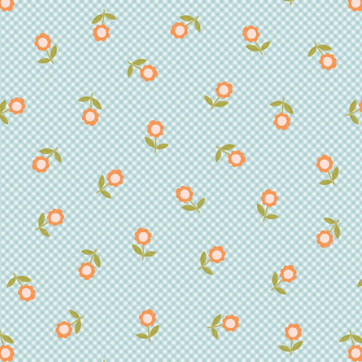 Light Blue Micro Gingham Flowers
