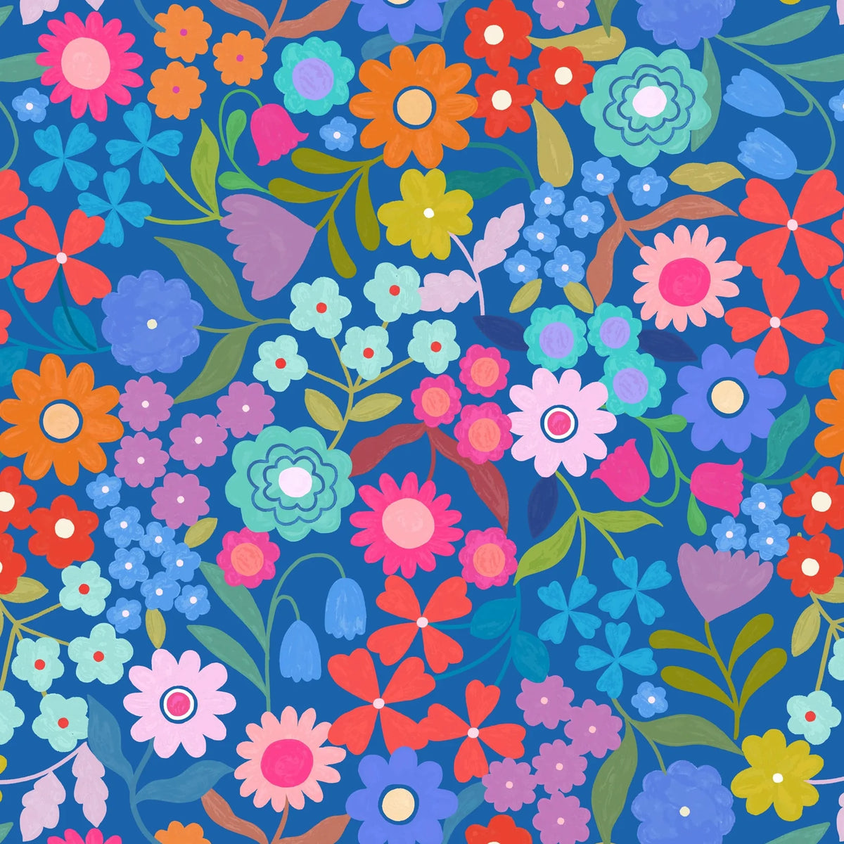 Joyful Flowers on Blue