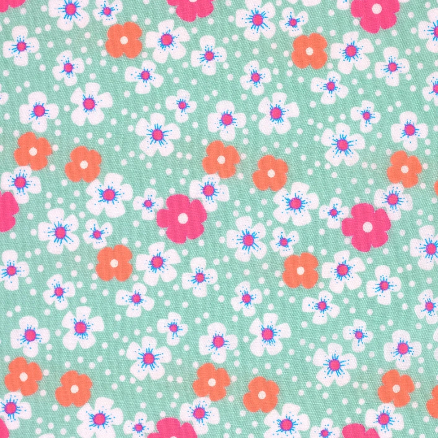 Water Green Island Flowers Cotton Coupon